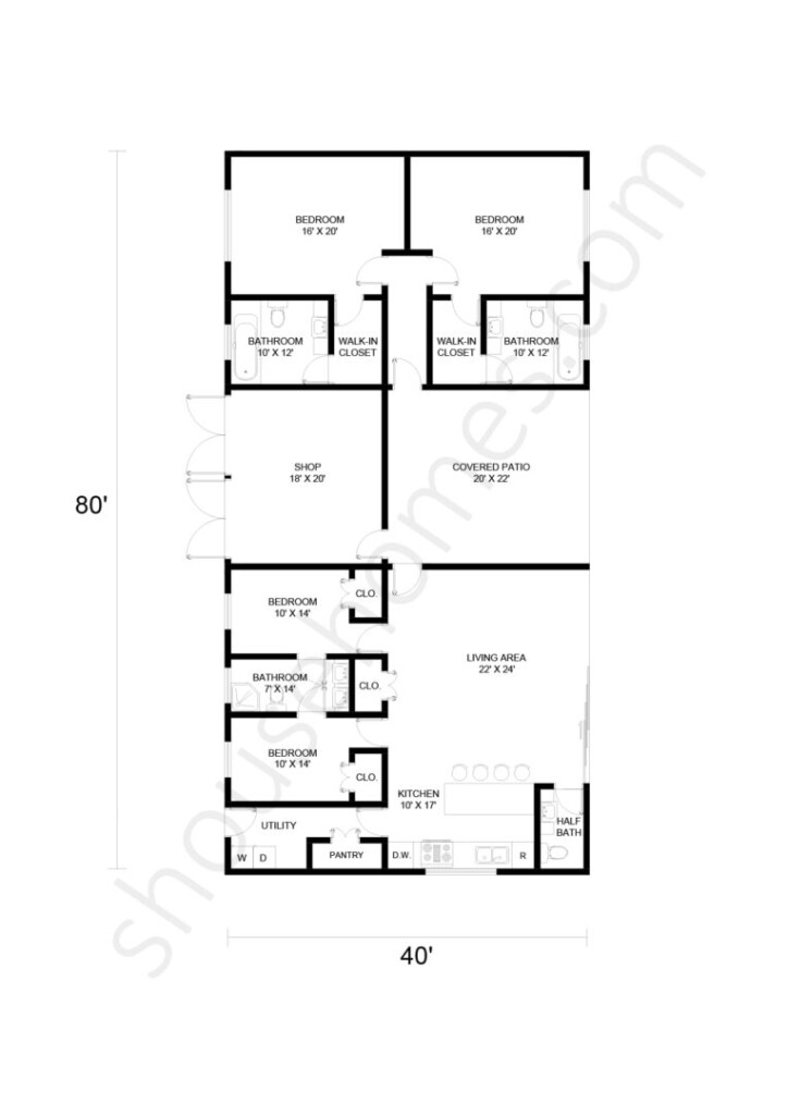 10 Inspiring 40x80 Shop House Floor Plans That Amaze - One Bedroom Shop House Floor Plans