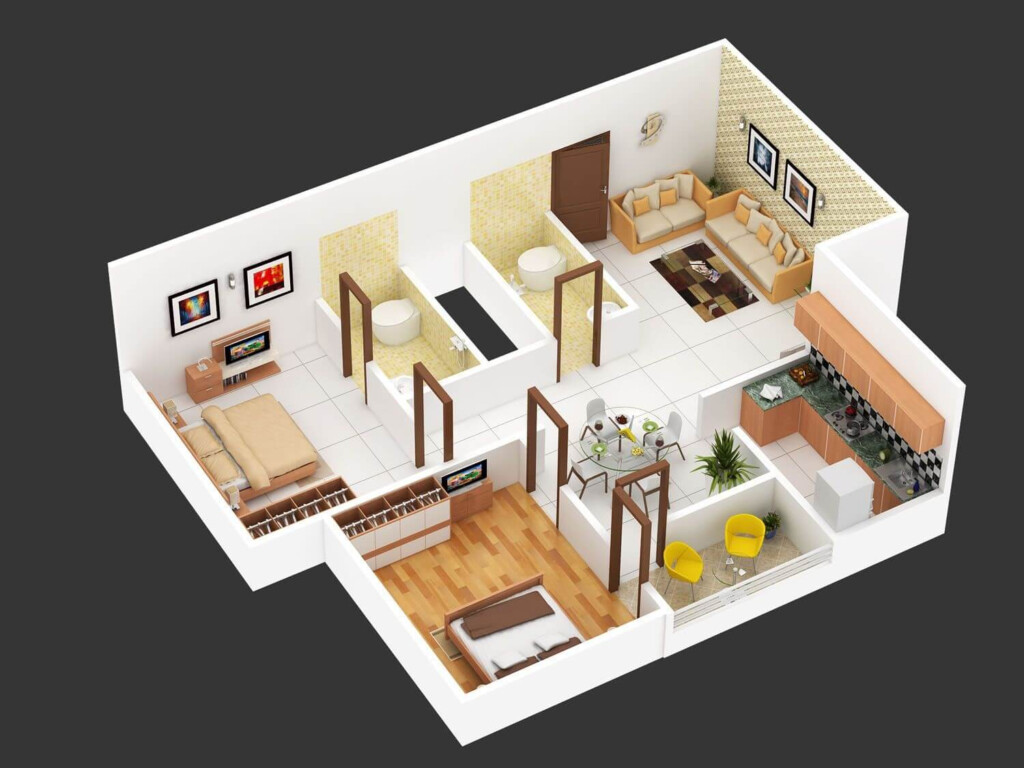 10 Modern 2 BHK Floor Plan Ideas For Indian Homes Happho - Independent House 2 Bedroom Floor Plans India