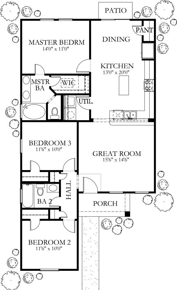 1200 Square Feet 3 Bedrooms 2 Batrooms 1200sq Ft House Plans  - 3 Bedroom 1200 Sq Ft Open Floor House Plans