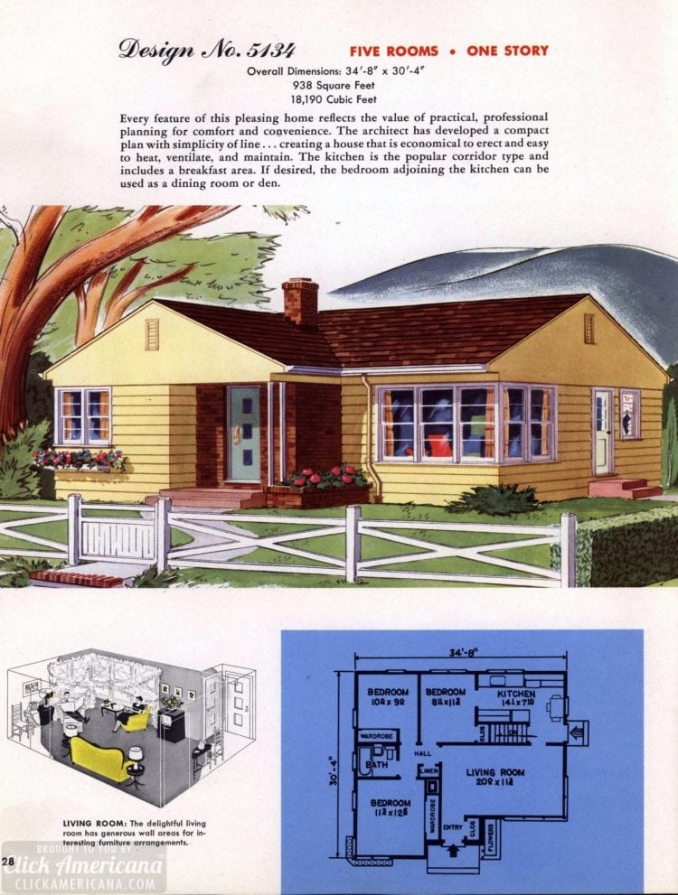 150 Vintage 50s House Plans Used To Build Millions Of Mid century Homes  - Floor Plans Of 1950's Houses Wth 2 Bedrooms