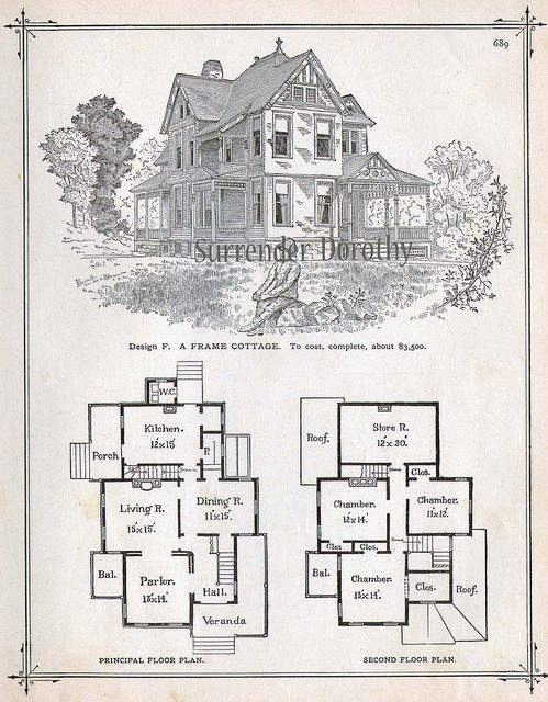 1881 Plan F Frame Cottage Victorian House Plans Vintage House Plans  - Six Bedroom House 1880's Floor Plan