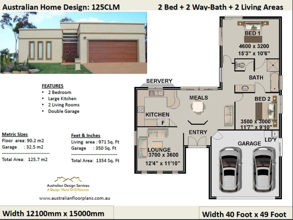 2 Bedroom 2 Car Garage House Plan Small 2 Bed Floor Plan Modern Home  - 2 Bedroom House With Garage Floor Plans