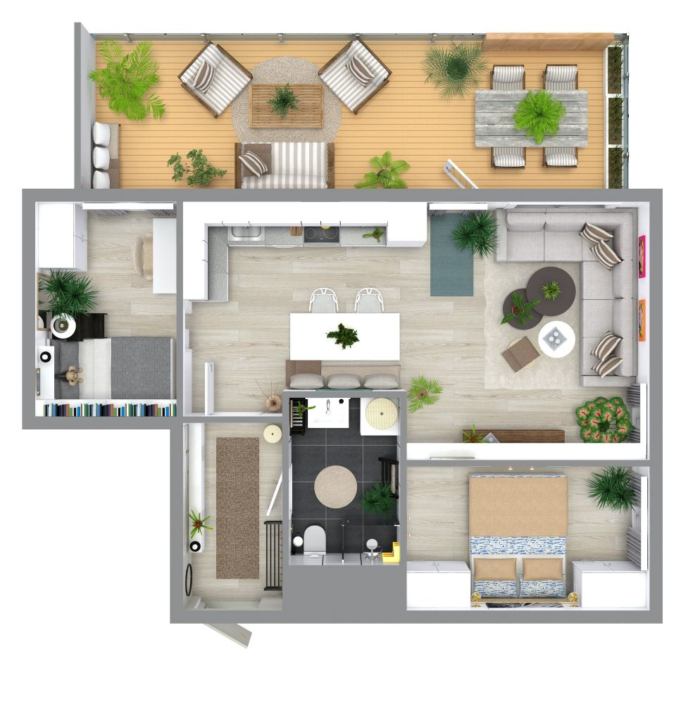 2 Bedroom Apartment Floor Plan With Balcony - Two Bedroom House Apartment Floor Plans