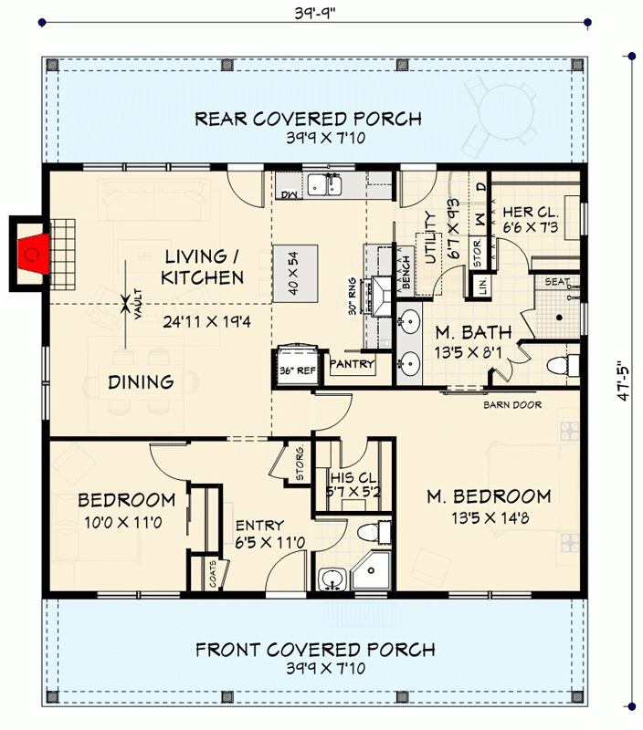 2 Bedroom Country Home Plan Under 1300 Square Feet With Vaulted Open  - 1 Floor 2 Bedroom House Plans