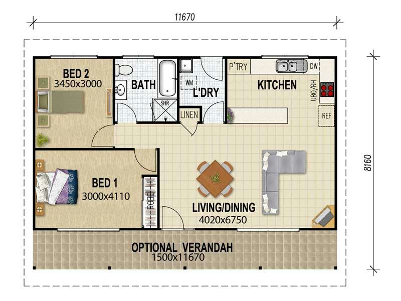 2 Bedroom Guest House Floor Plans House Plans Granny Flat Plans  - Floor Plan 2 Bedroom 2 Bath Guest House