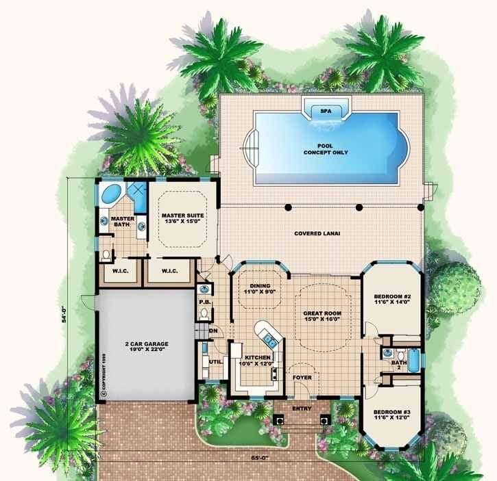 2 Bedroom Pool House With Garage Google Search Pool House Plans  - Forida 2 Bedroom House Floor Plan