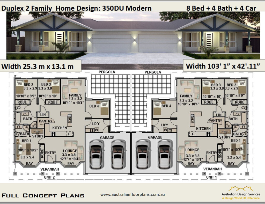 2 Family Duplex Plans 8 Bed Duplex Design Modern Duplex Etsy Duplex  - 8 Bedroom Floor Plan House