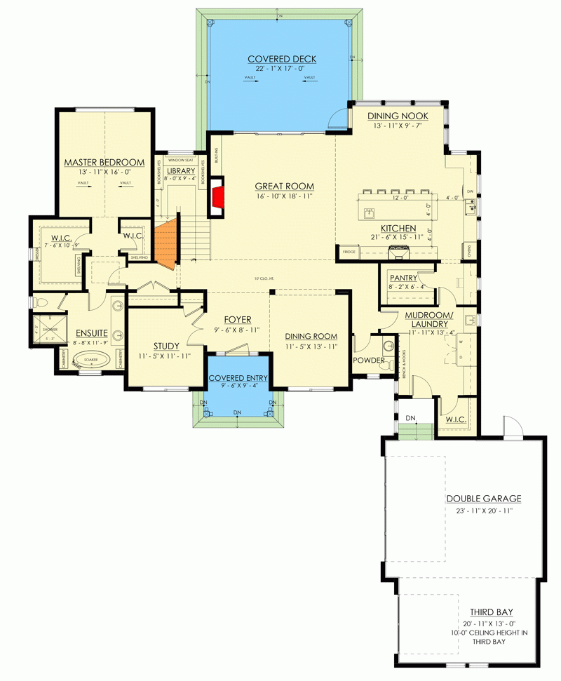 2 Story Transitional House Plan With Main Floor Master Bedroom  - House Plans With Basement And 2 Bedrooms On Main Floor