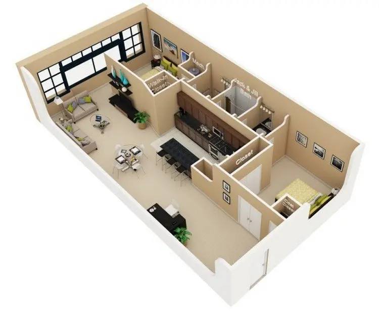 20 Awesome 3D Apartment Plans With Two Bedrooms Part 2 - Small House 2 Bedroom Floor Plans 3d