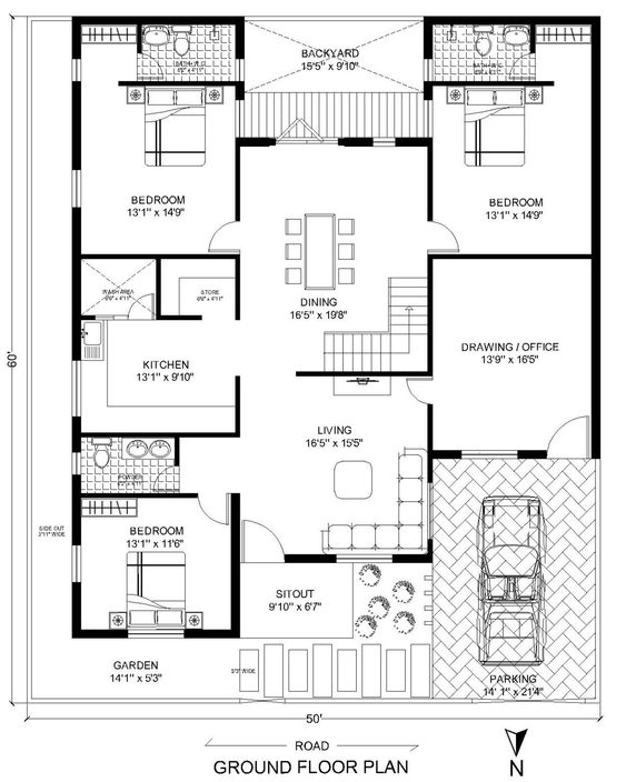 20 Brilliant 3 Bedroom House Plans With Garden Shop More - 3 Bedroom House Ground Floor Plan