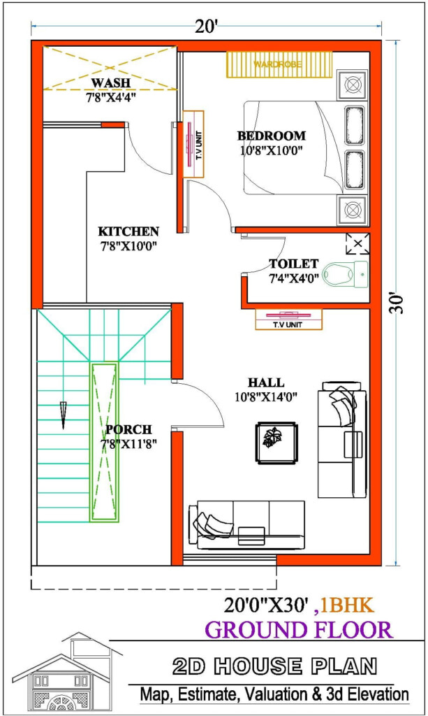 20 By 30 Indian House Plans Best 1bhk 2bhk - Independent House 2 Bedroom Floor Plans India