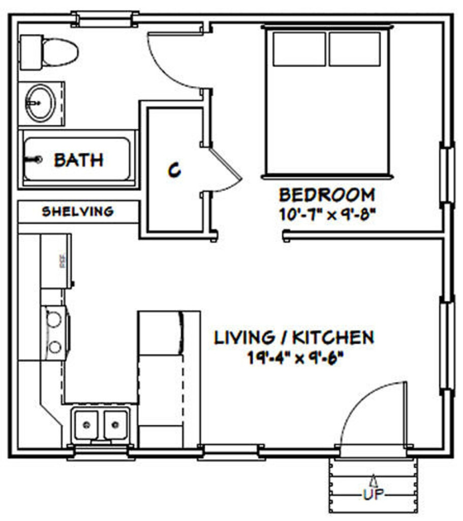 20x20 Tiny House 1 bedroom 1 bath 400 Sq Ft PDF Floor Plan Instant  - One Bedroom Square Tiny House Floor Plans