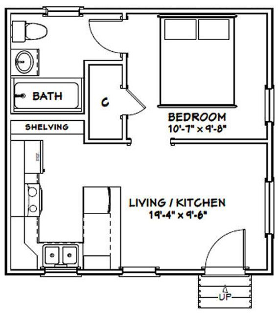 20x20 Tiny House 1 bedroom 1 bath 400 Sq Ft PDF Floor Plan Instant  - Tiny House 1 Bedroom Floor Plans