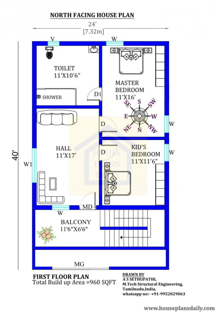 24x40 North Facing Home Plan With Vastu House Plan And Designs PDF Books - House Floor Plans 24 X 40 Master Bedroom