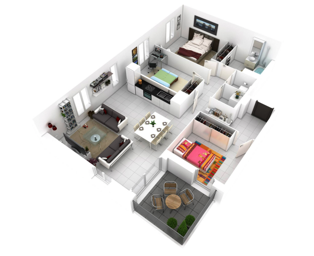 25 More 3 Bedroom 3D Floor Plans Architecture Design Bedroom  - Floor Plan For 3 Bedroom House 3d