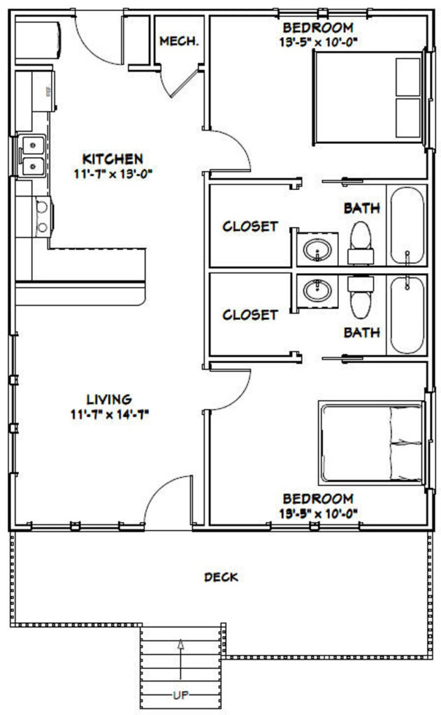 26x32 House 2 bedroom 2 bath 832 Sq Ft PDF Floor Plan Etsy - Two Bedroom Two Bath House Floor Plans