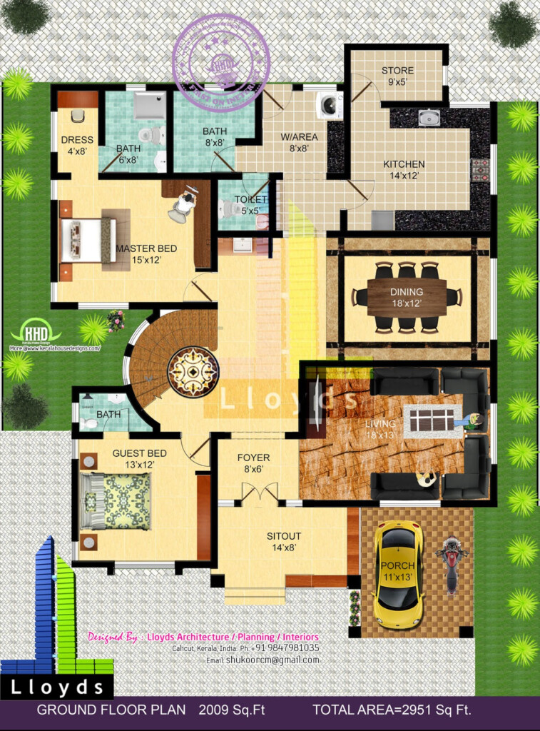 2951 Sq ft 4 Bedroom Bungalow Floor Plan And 3D View House Design Plans - 4 Bedroom House Ground Floor Plan