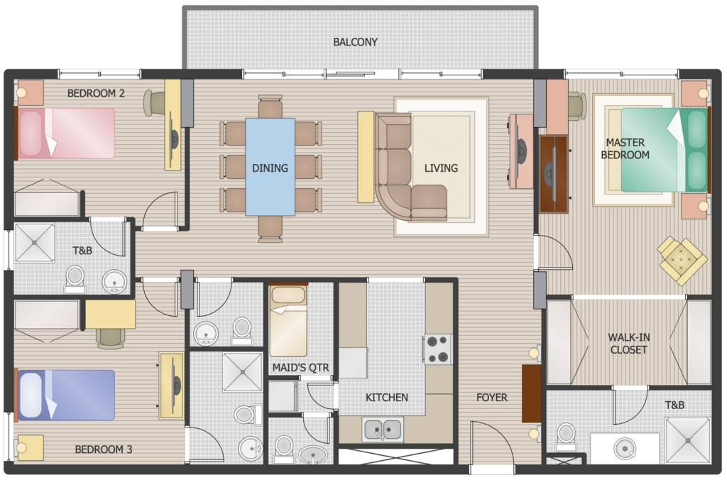 2D Floor Plan Maker - 3 Bedroom House Floor Plans Free