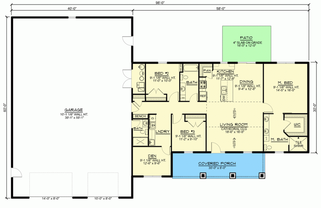 3 Bed Shop House With 2400 Square Foot Garage 135180GRA  - 3 Bedroom Shop House Floor Plans