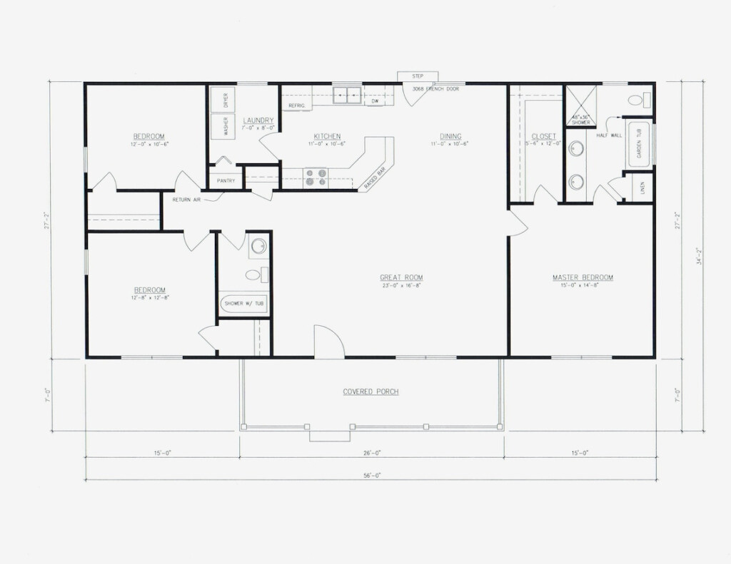 3 Bedroom 2 Bath House Plan Floor Plan Great Layout 1500 Sq Ft The  - Floor Plan For 3 Bedroom 2 Bath House Modular Home