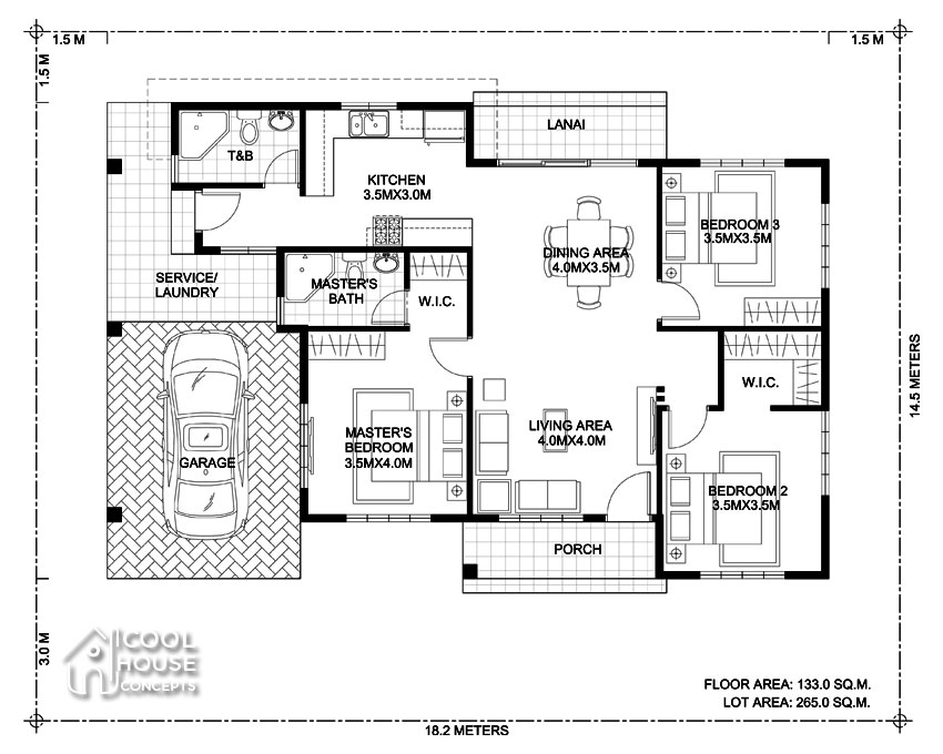 3 Bedroom Bungalow House Design With Floor Plan Floor Roma - Floor Plan For 3 Bedroom Bungalow House