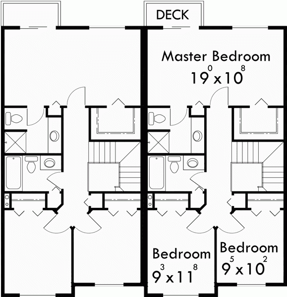 3 Bedroom Duplex House Plans 2 Story Duplex Plans Duplex Plans - 3 Bedroom 2 Story Row House Floor Plan