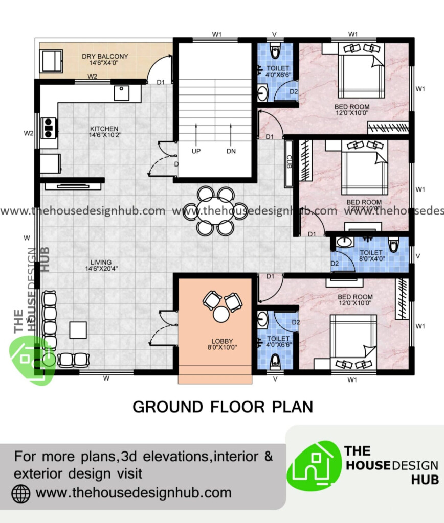 3 Bedroom House Plan Drawing - First Floor 3 Bedroom House Plans