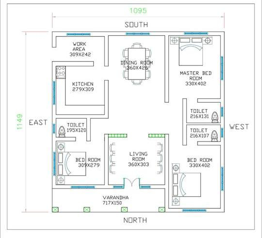 3 Bedroom Low Cost Single Floor Home Design With Free Plan Kerala  - 3 Bedroom House Plans Kerala Single Floor With Cost