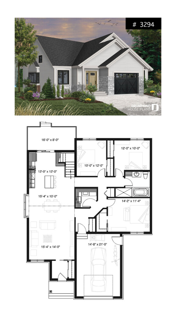 3 Bedroom One story Home With Garage Open Floor Plan Concept  - House Floor Plans 3 Bedroom Open Concept