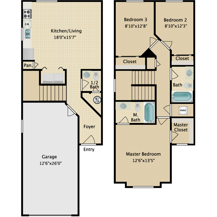 3 Bedroom Townhouse Plans 2 Storey Home Design Ideas - 3 Bedroom Town House Floor Plan