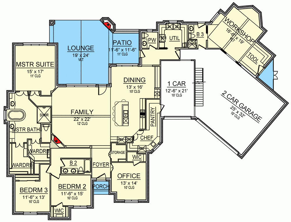 3000 Square Foot Mid Century Modern House Plan With Outdoor Lounge  - 3000 Square Feet 4 Bedroom House Floor Plan