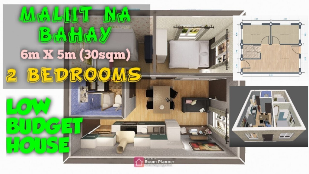 30SQM SUPER LOW BUDGET 2 BEDROOM HOUSE MALIIT NA BAHAY 6X5M  - 2 Bedroom 30 Sqm House Floor Plan