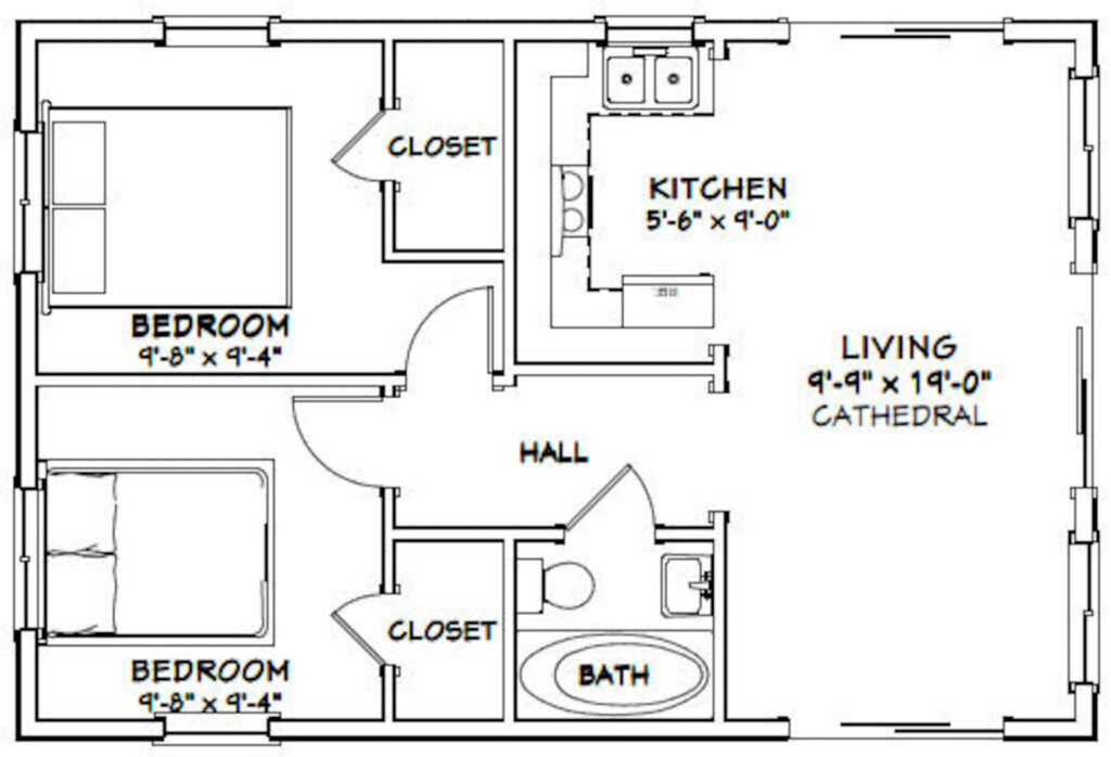 30x20 House 2 Bedroom 1 Bath 600 Sq Ft PDF Floor Plan Etsy - 1 Bedroom 2 Bath House Floor Plans