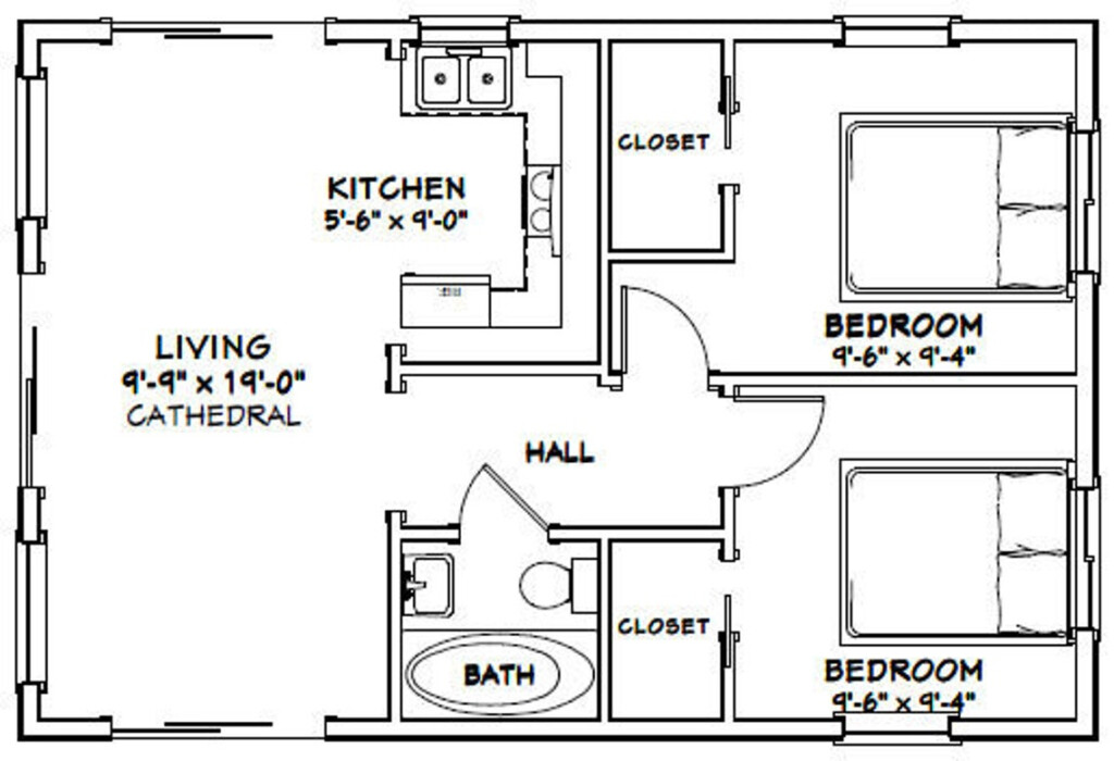 30x20 House 2 bedroom 1 bath 600 Sq Ft PDF Floor Plan Etsy - 2 Bedroom 1 Bathroom House Floor Plan