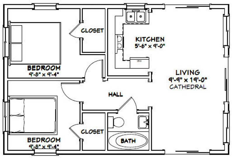 30x20 House 2 bedroom 1 bath 600 Sq Ft PDF Floor Plan Etsy - 600 Sq Ft House Plans 2 Bedroom In First Floor