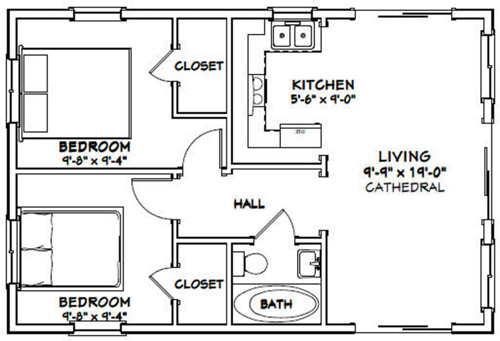 30x20 House 2 Bedroom 1 Bath 600 Sq Ft PDF Floor Plan Etsy - Floor Plans 2 Bedroom 1 Bath House