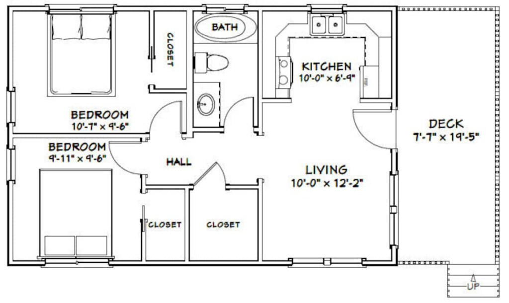 30x20 House 2 bedroom 1 bath 600 Sq Ft PDF Floor Plan Instant Download  - 2 Bedroom 1 Bath House Floor Plans