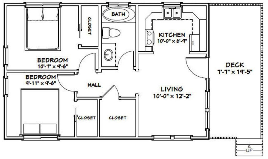 30x20 House 2 bedroom 1 bath 600 Sq Ft PDF Floor Plan Instant Download  - 2 Bedroom 1 Bathroom House Floor Plan