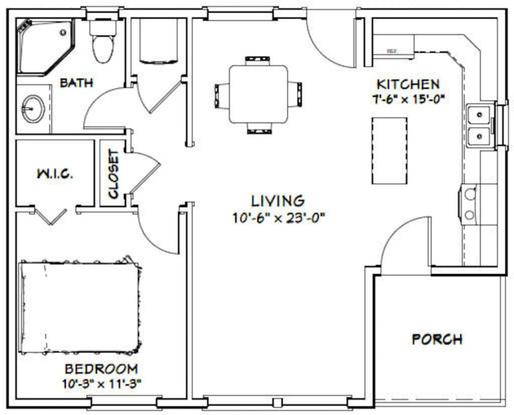 30x24 House 1 bedroom 1 bath 657 Sq Ft PDF Floor Plan Instant Download  - 1 Bedroom 1 Bath House Floor Plan With Furniture