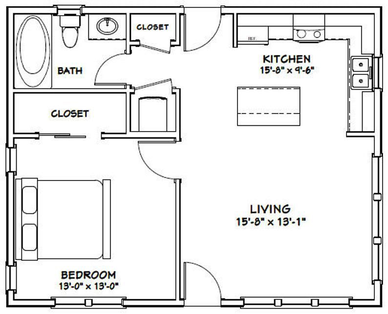 30x24 House 1 Bedroom 1 Bath 720 Sq Ft PDF Floor Plan  - One Bedroom One Bath House Floor Plan