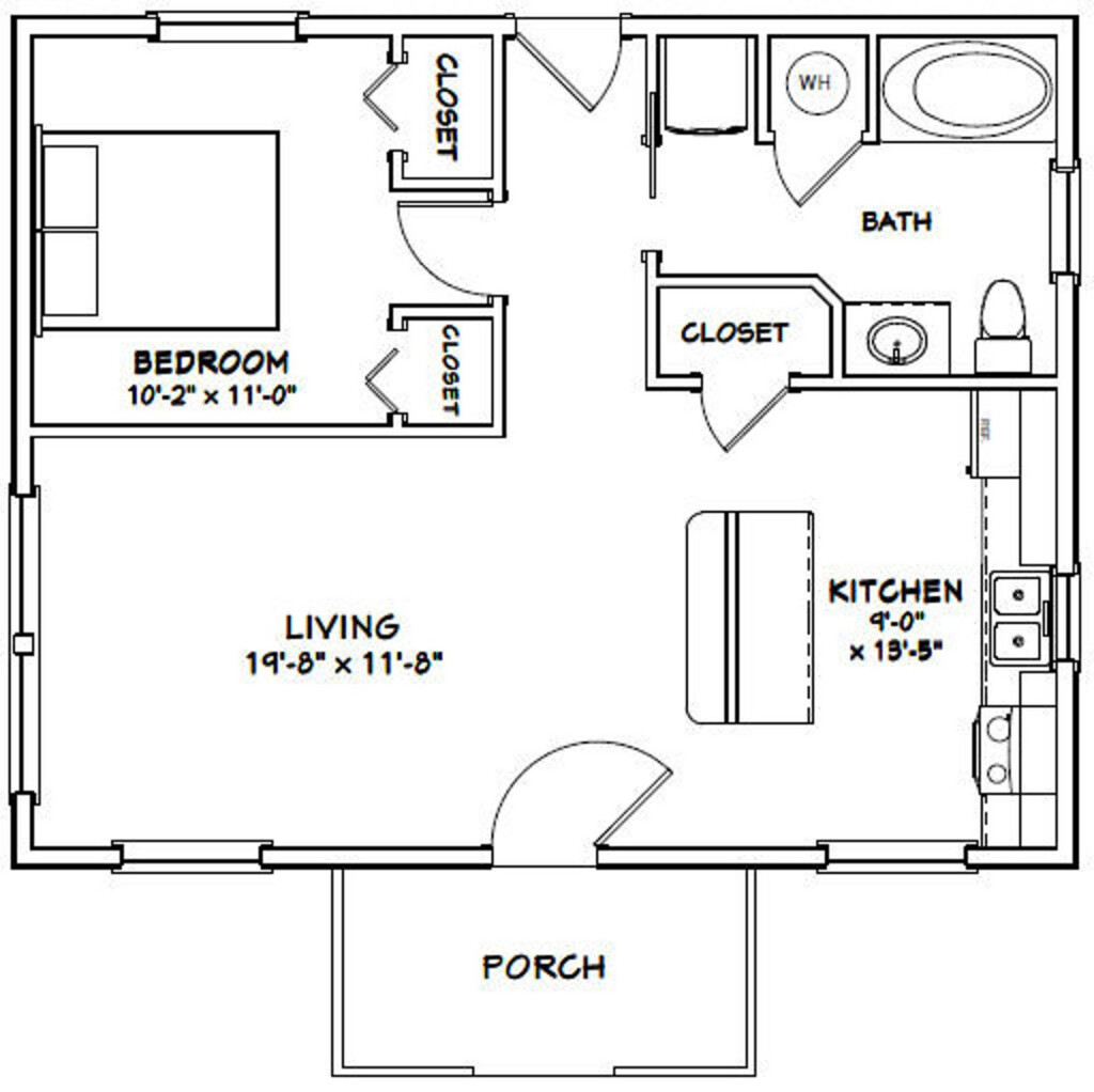 30x24 House 1 bedroom 1 bath 720 Sq Ft PDF Floor Plan Instant Download  - 1 Bedroom 1 Bath House Floor Plan With Furniture