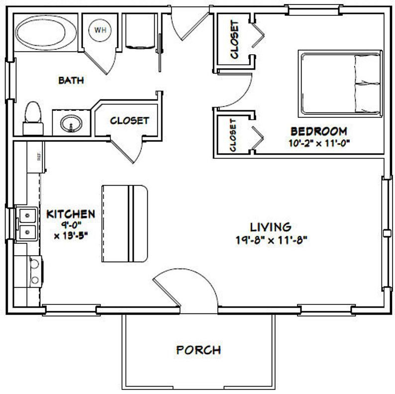 30x24 House 1 bedroom 1 bath 720 Sq Ft PDF Floor Plan Instant Download  - 1 Bedroom Square House Floor Plans