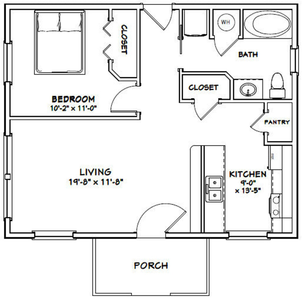 30x24 House 1 bedroom 1 bath 720 Sq Ft PDF Floor Plan Instant Download  - One Bedroom One Bath House Floor Plan