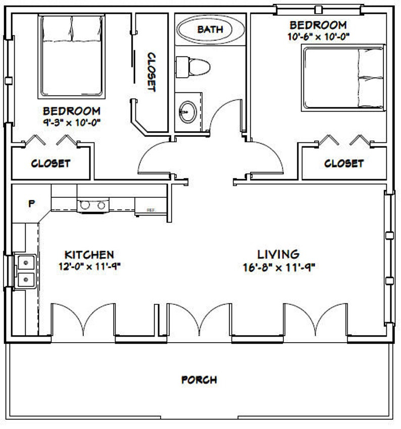 30x26 House 2 bedroom 1 bath 780 Sq Ft PDF Floor Plan Etsy - 2 Bedroom 1 Bathroom House Floor Plan