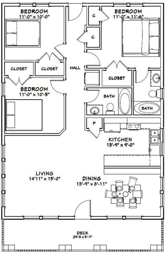 30x40 House 3 bedroom 2 bath 1 200 Sq Ft PDF Floor Plan Instant  - Three Bedroom 30x40 House Floor Plans