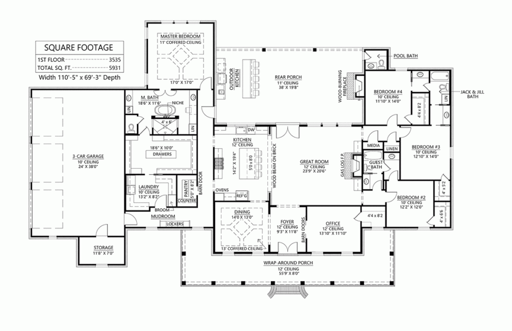 3500 Sq Ft Ranch House Floor Plans Viewfloor co - 6 Bedroom House Floor Plans 3500 Sq Ft