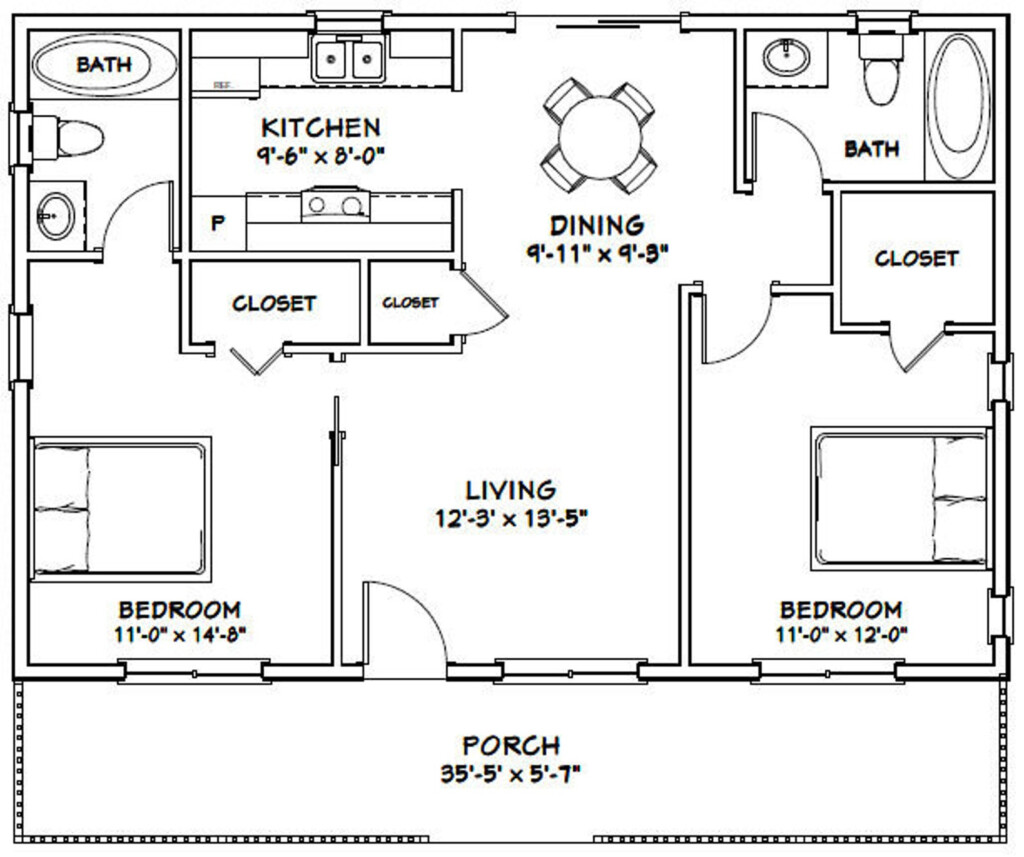 36x24 House 2 Bedroom 2 Bath 864 Sq Ft PDF Floor Plan Etsy - House Floor Plans 2 Bedroom 2 Bath