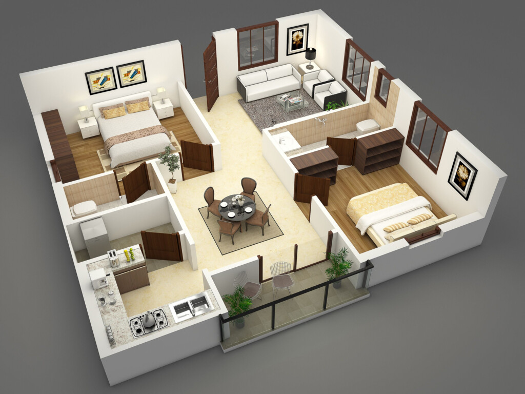 3D Floor Plans On Behance House Blueprints Denah Lantai Rumah Denah  - 2 Bedroom House Floor Plan Design 3d