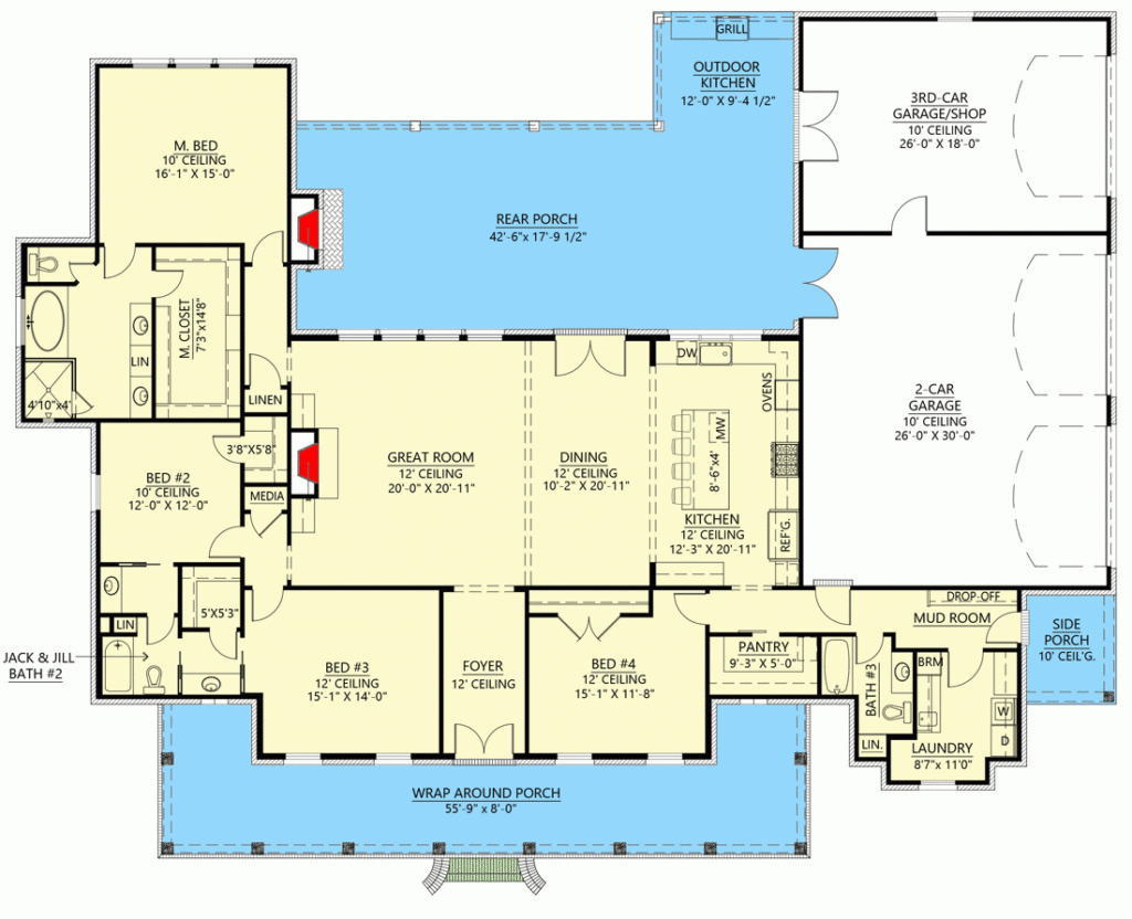 4 Bed French Country House Plan Under 3000 Square Feet 56525SM  - 3000 Square Feet 4 Bedroom House Floor Plan