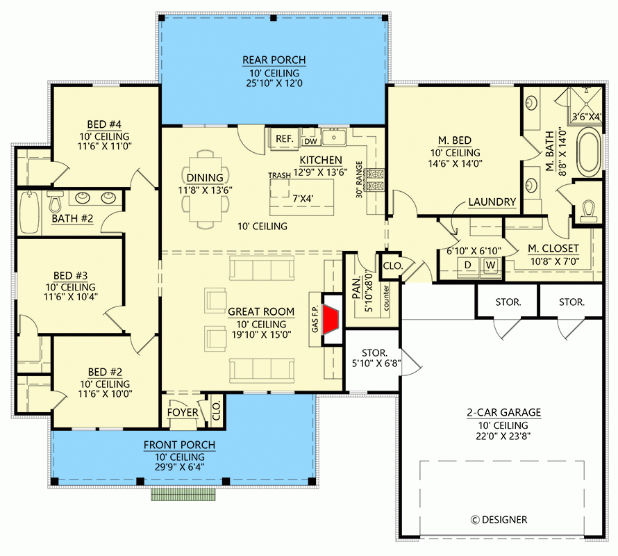 4 Bed Modern Farmhouse Plan Under 2000 Square Feet 56532SM  - 4 Bedroom House With Income Property Floor Plan